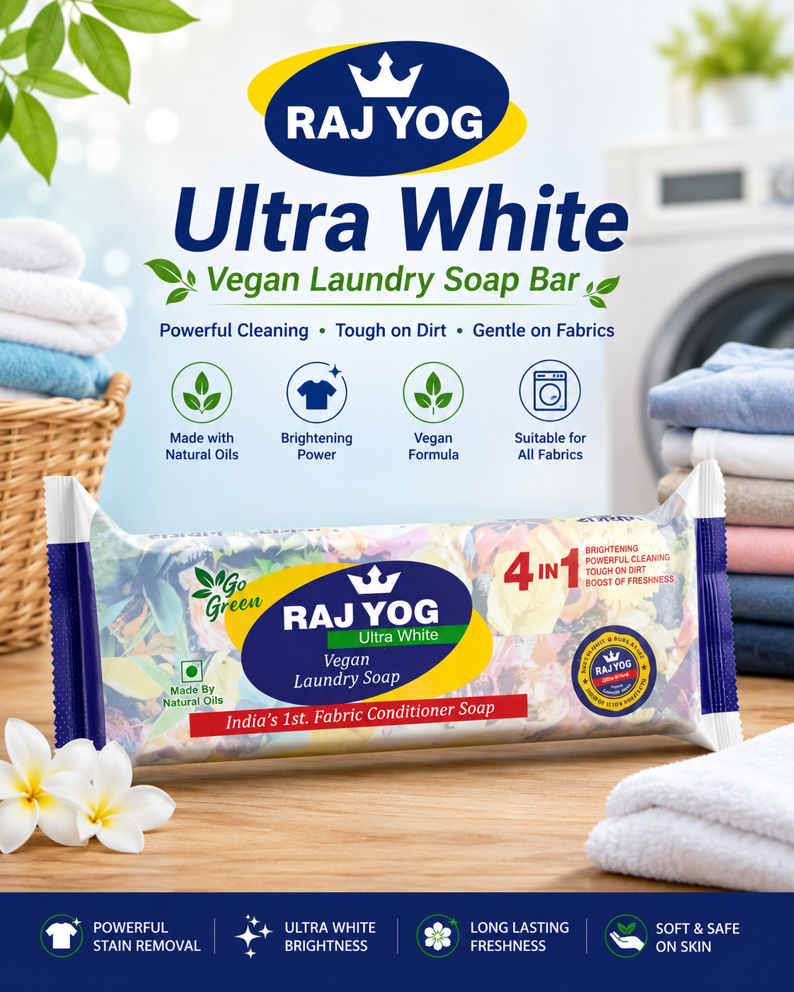 RAJ YOG Ultra White Vegan Laundry Soap Bar