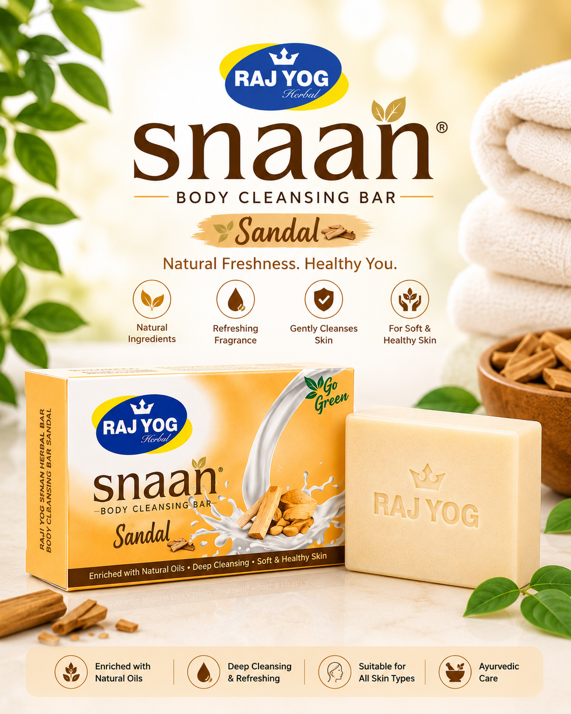 RAJ YOG Snaan Sandal Body Cleansing Bar