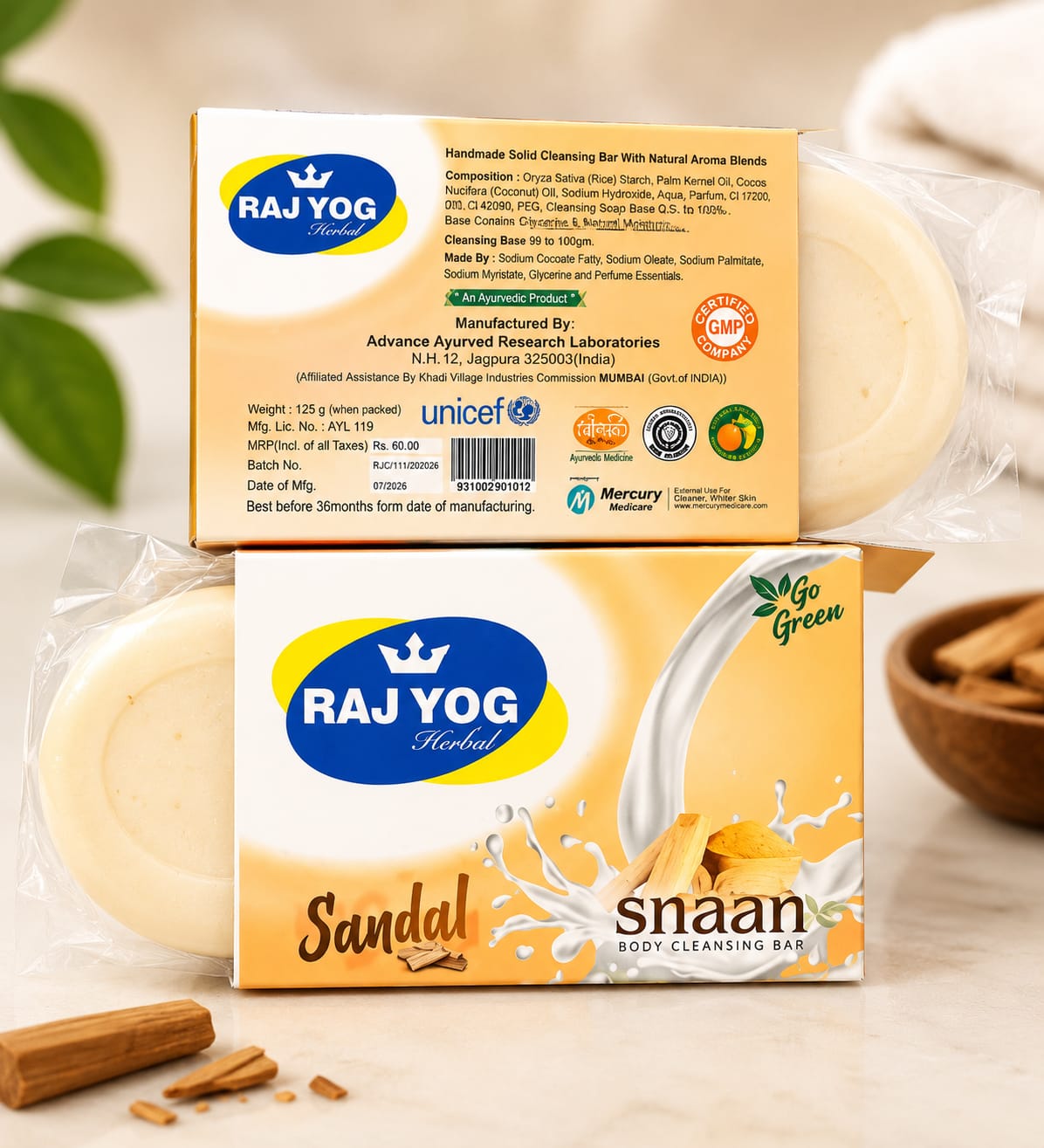 RAJ YOG Snaan Sandal Body Cleansing Bar